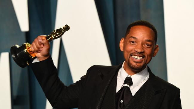 US actor Will Smith holds his award for Best Actor in a Leading Role for "King Richard”. Picture: AFP