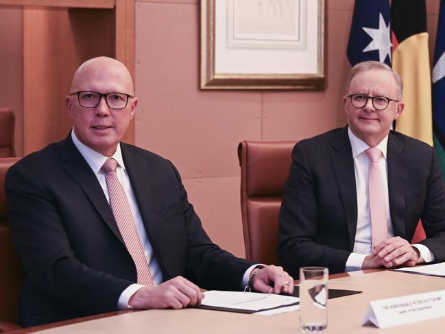 CANBERRA, Australia - NewsWire Photos - July 2, 2024: Leader of the Opposition Peter Dutton and Prime Minister Anthony Albanese meet at one of the Commonwealth's oldest enduring Committees, the little known Historic Memorials Committee at Parliament House in Canberra. Picture: NewsWire / Martin Ollman