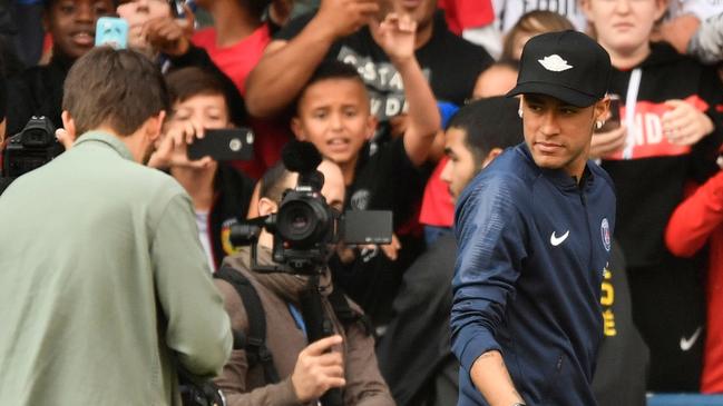 Neymar hits the training ground in Paris.