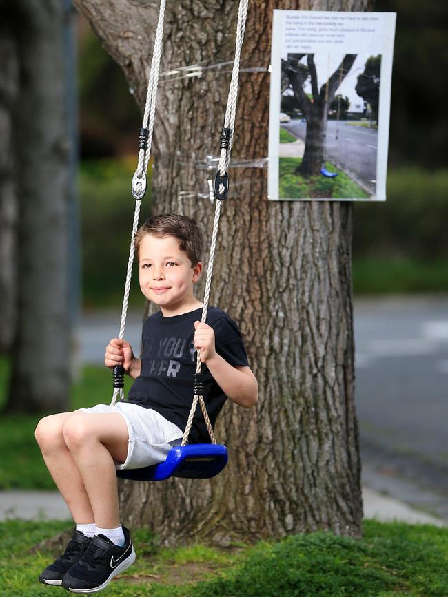 Rafi, 7, has pleaded with authorities to let him keep the tree swing at his grandparents’ house. Picture: Mark Stewart