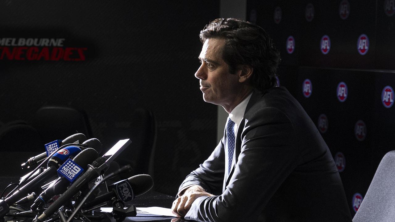 AFL Chief Executive Officer Gillon McLachlan speaks to media at an AFL press conference at Marvel Stadium, Melbourne, Tuesday, June 19, 2019.  (AAP Image/Daniel Pockett) NO ARCHIVING