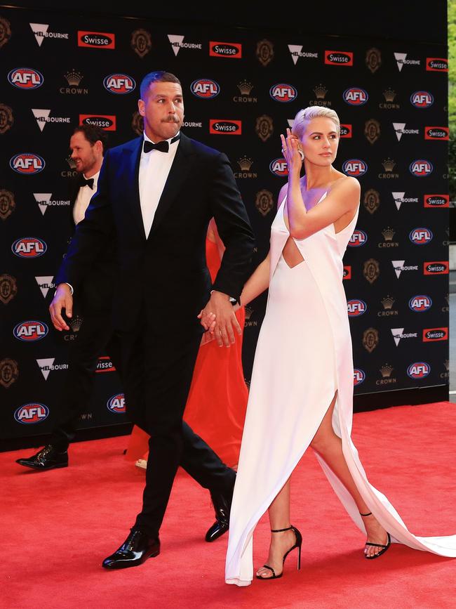 At last year’s Brownlow Medal awards with husband Lance Franklin. (Picture: Mark Stewart)