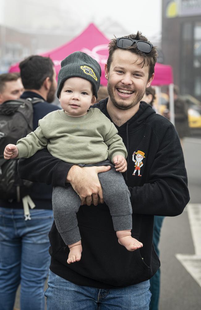 Jordon Waters and son Murphy Waters support Craig van Heerden of VHD Studio at Hang Ya Boss Out To Dry for the Toowoomba Hospice, Friday, May 31, 2024. Picture: Kevin Farmer