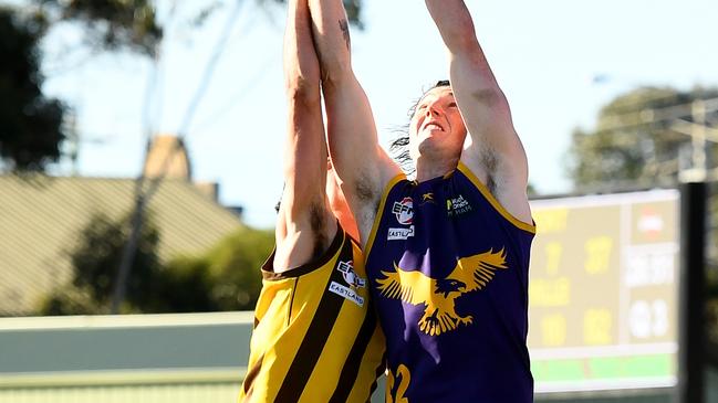 Campbell Barker of Vermont Eagles marks during the 2023 Eastern Football Netball League Premier Division Seniors Grand Final. Photo by Josh Chadwick)