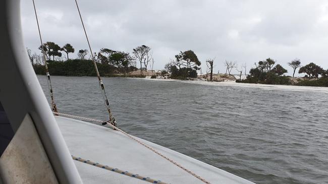 The next hour will be crucial in protecting Golden Beach after a 2m hole in the northern end of Bribie Island was spotted by a fisherman this morning. Picture: Joel Sheppard.