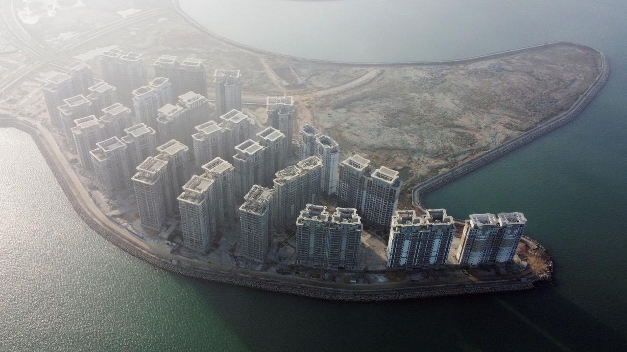 An aerial view shows the 39 buildings developed by China Evergrande Group that authorities have issued demolition order on, on the man-made Ocean Flower Island in Danzhou. Picture: Reuters/Aly Song