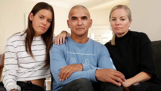 Rod Silva with wife Deb and daughter Keely, 20, at their Yowie Bay home. Picture: Jonathan Ng