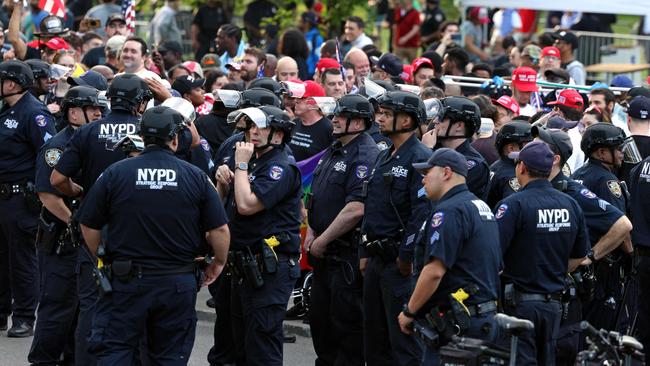 There was a heavy police presence at Donald Trump’s Bronx rally. Picture: AFP