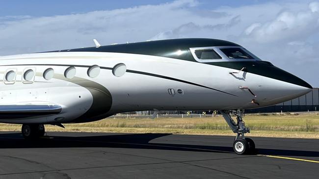 A chartered jet at Adelaide Airport for LIV Golf Adelaide 2025. Picture: Danielle Hremias / AAL