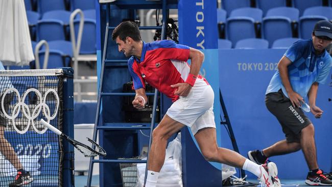 Novak Djokovic wasn’t happy. Picture: AFP