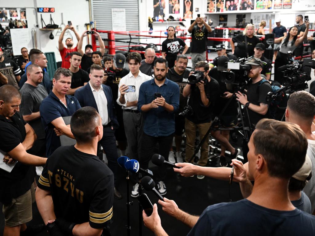 Tszyu speaks to the media. Picture: Grant Trouville ©