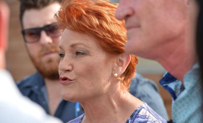 Pauline Hanson and Steve Dickson at a community barbecue on the Sunshine Coast during the election campaign. Picture: Patrick Woods