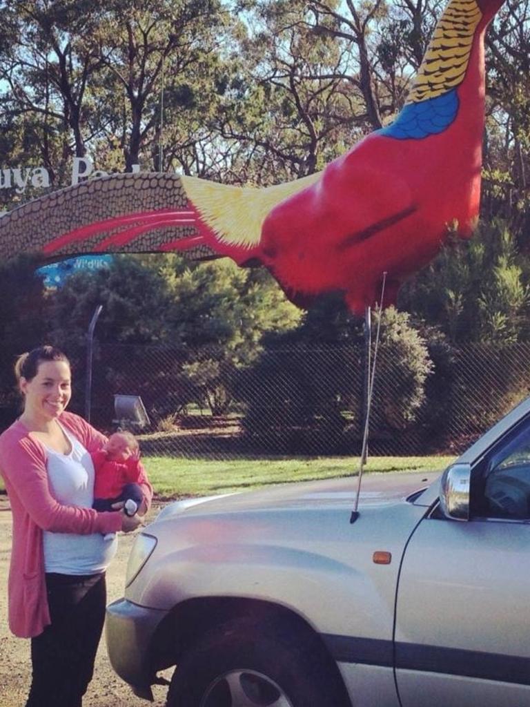 Ms Denney and Indie outside the theme park in 2014. Picture: Supplied.