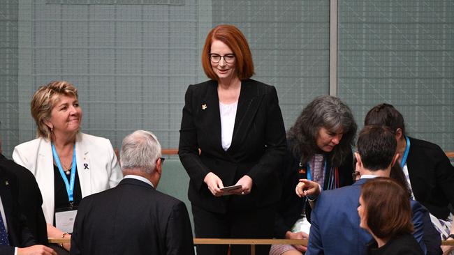 Former prime minister Julia Gillard at the National Apology to survivors of child sexual abuse in the House of Representatives at Parliament House in Canberra, Monday, October 22, 2018. (AAP Image/Mick Tsikas) NO ARCHIVING