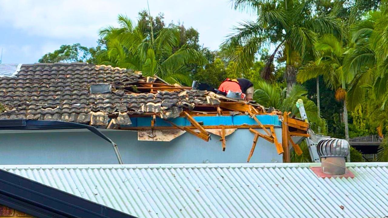 Workers had to wait to get insurance clearance before they could cover the hole in the roof with tarpaulins … but in the meantime … it rained.