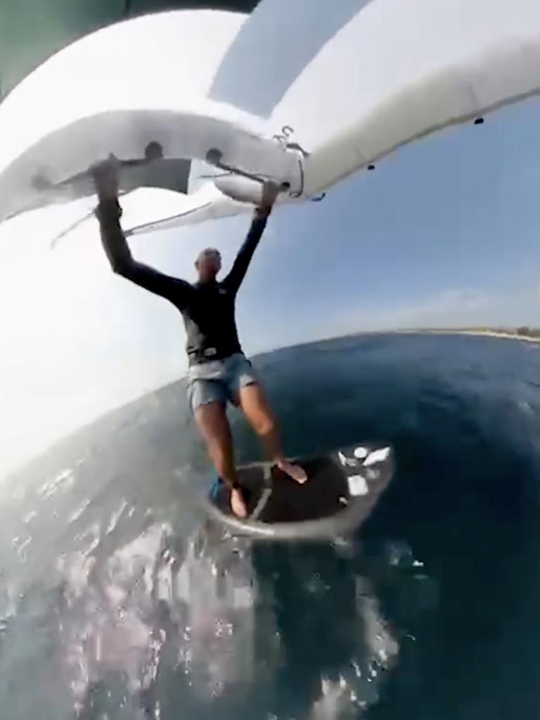 Jason Breen was wind surfing when he collided with a whale. Picture: 9News.