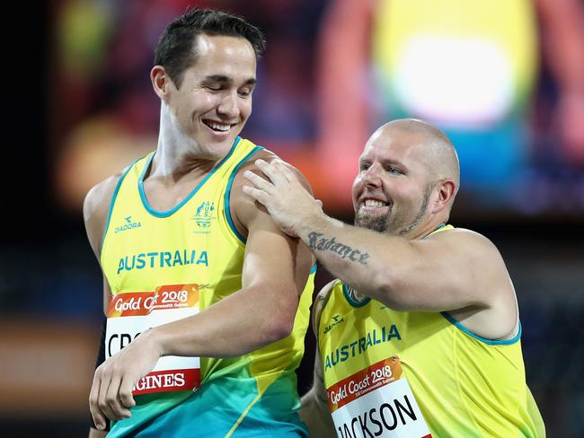 Cameron Crombie (left) Marty Jackson took gold and silver in the Men's F38 Shot Put final. Picture: Cameron Spencer/Getty Images