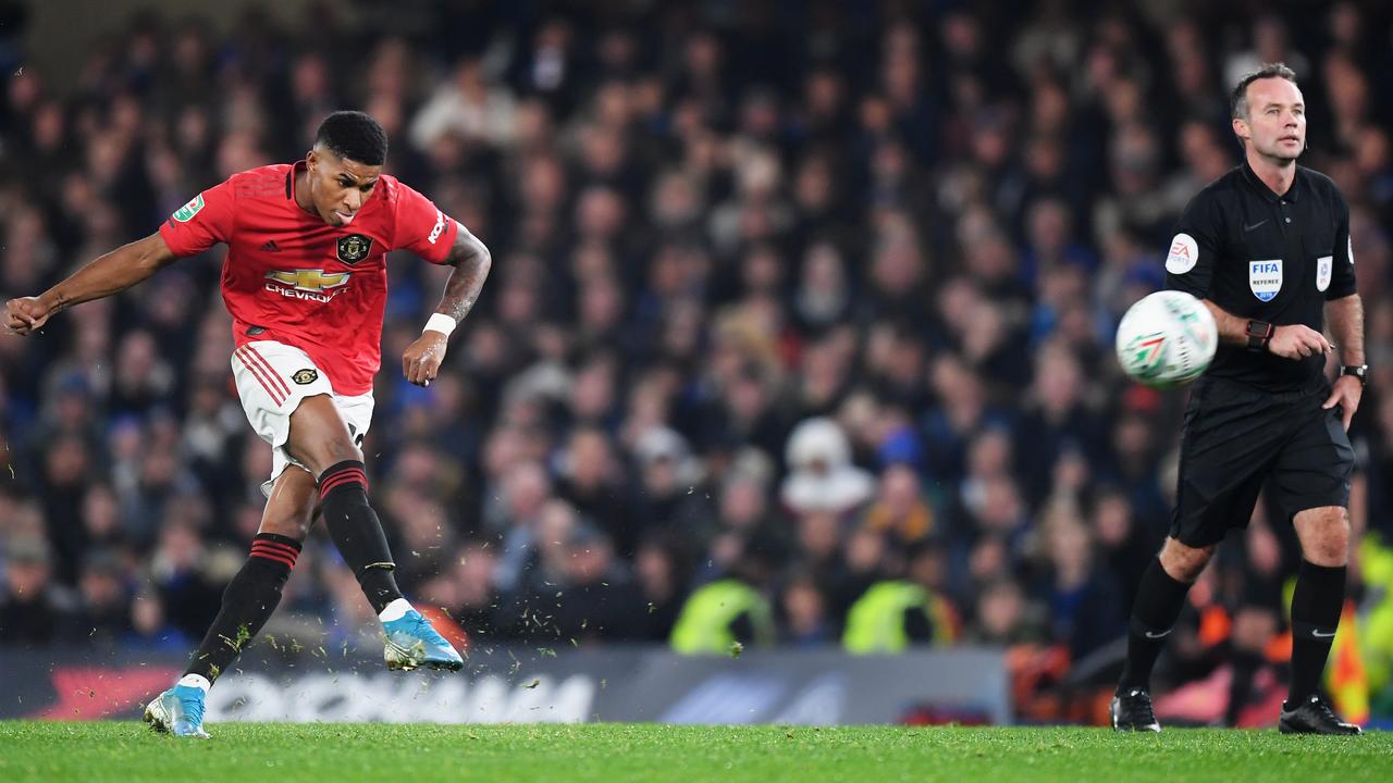 Carabao Cup Marcus Rashford freekick video watch Chelsea vs