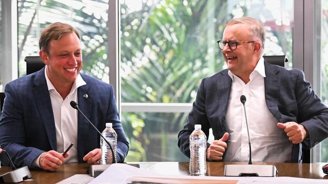 Queensland Premier Steven Miles has urged the Reserve Bank to cut rates when it meets next week, as Anthony Albanese rejected any suggestion the revamped stage 3 tax cuts could add to inflation and delay mortgage relief. Photo: Dan Peled / NCA Newswire