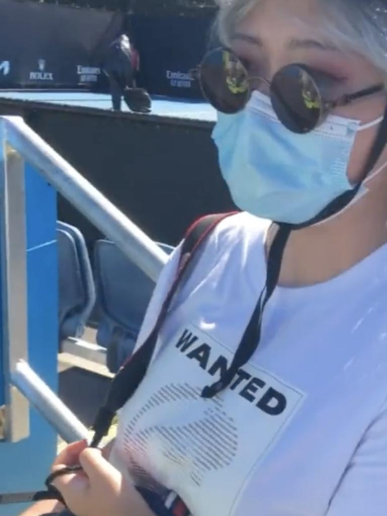 Security ordered the woman to remove a shirt supporting Peng Shuai. Image: Twitter