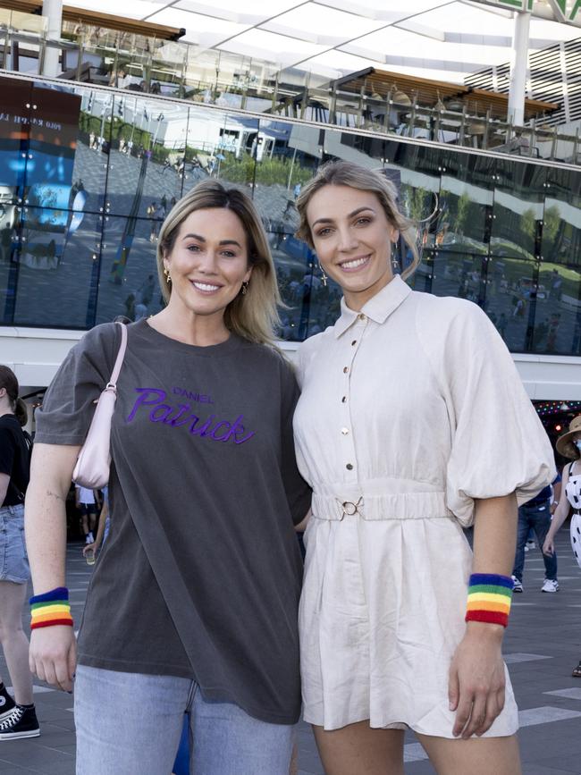 Cachia and girlfriend Maddie Garrick on Pride Day during the Australian Open. Picture: Fiona Hamilton