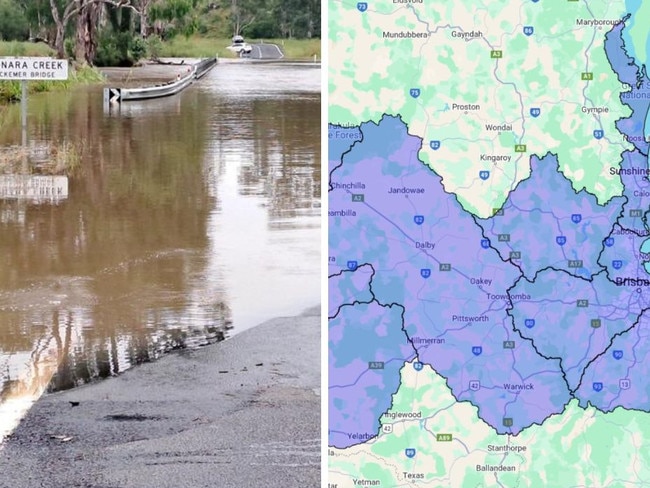 Map shows how much of SEQ is under flood watch. Photo: Logan City Council