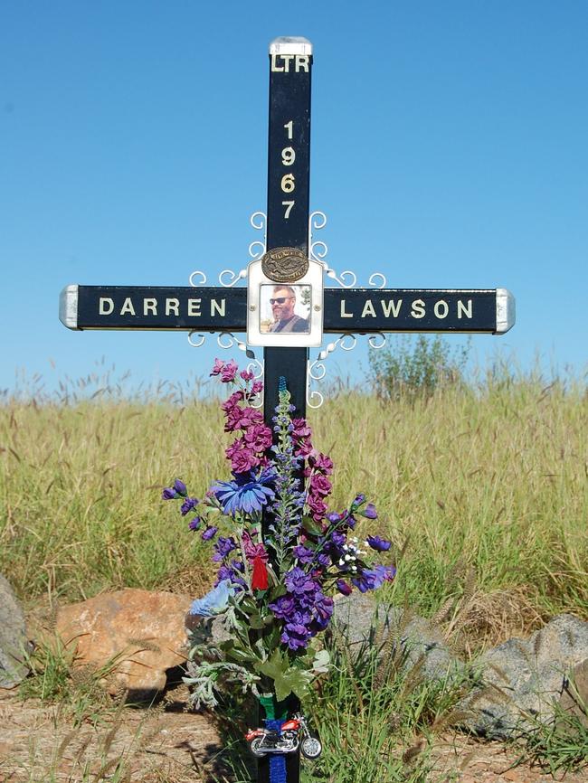 Shrine of Darren Lawson, who died when a 4WD turned across the path of his Harley Davidson on the Flinders Highway. Photo: supplied