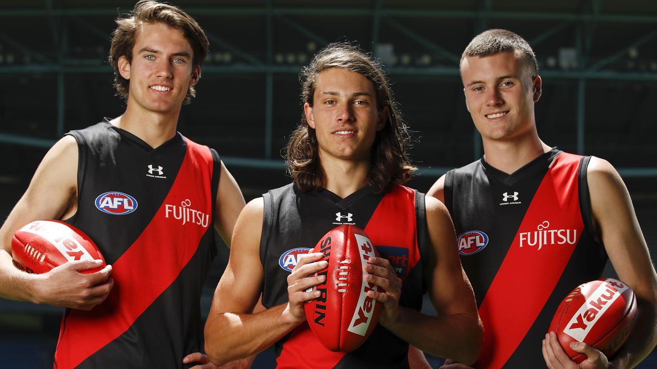 Essendons three top-10 draft picks Zach Reid, Archie Perkins and Nik Cox.