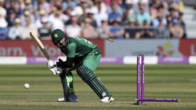 Pakistan's Imam Ul Haq is bowled for 151. Picture: David Davies/PA via AP