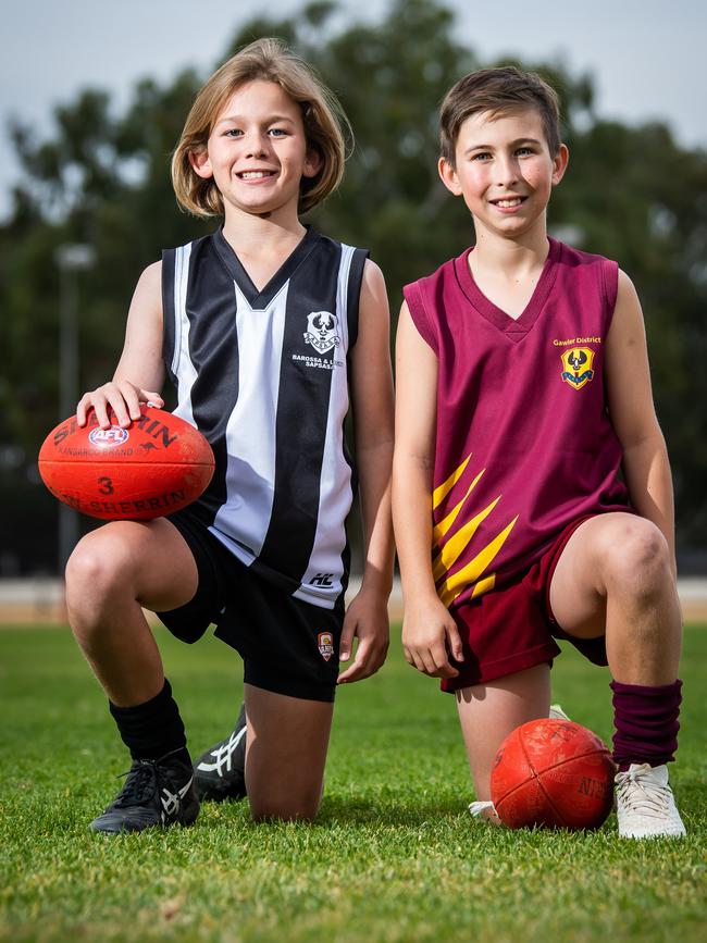 Charlie Morris (left) thinks his Barossa &amp; Light team is a good chance to win at the country football carnival starting Monday. Pictured with Gawler’s Brathe Serle. Picture: Tom Huntley