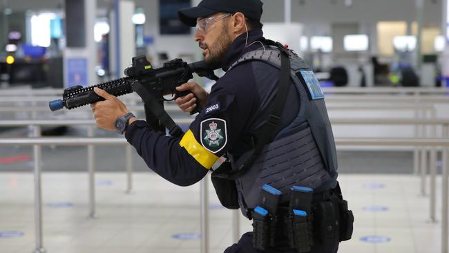 An emergency exercise was staged at Gold Coast Airport involving Australian Federal Police. Picture: Glenn Hampson