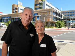 TOUGH GOING: Mary and Larry Haines, of the Coffee Club at Birtinya, are among a number of businesses under the Pulse building finding it tough in the hospitality industry. Picture: Patrick Woods