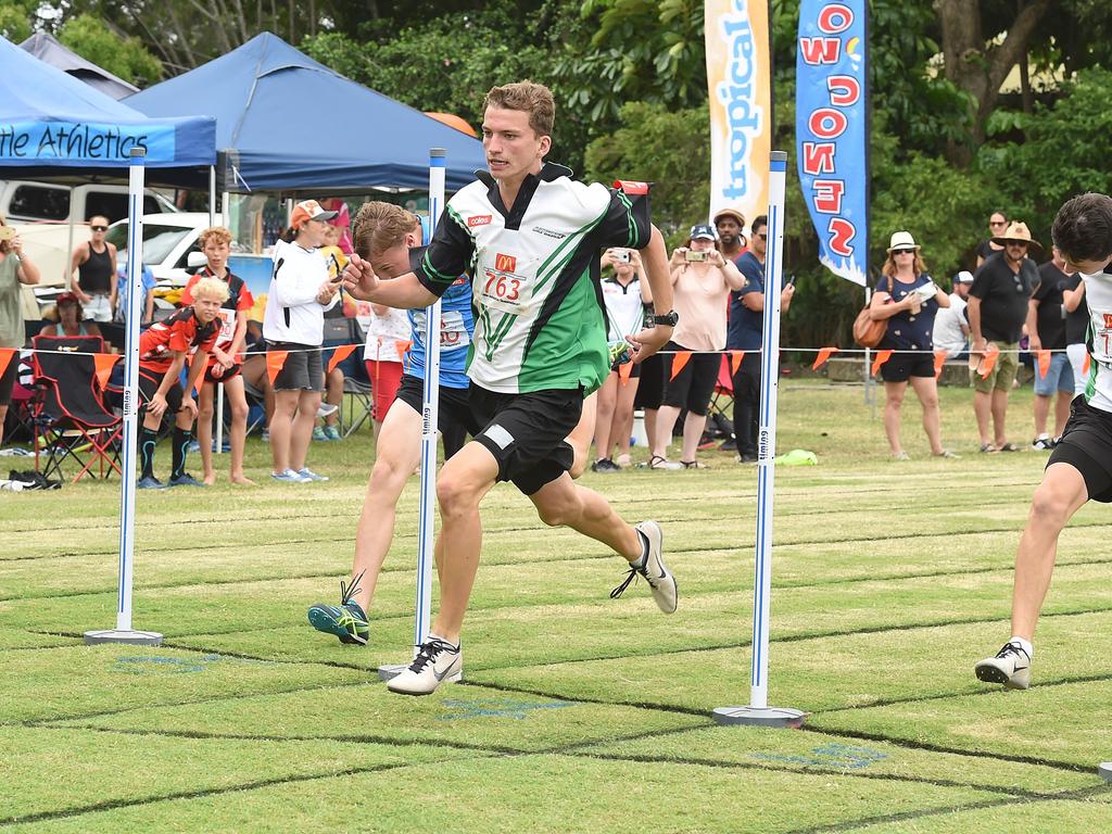 South Coast Little Athletics Titles at Pizzey Park in Miami. Boys U14 100 metre sprint winner Tyler Hine. Picture: Lawrence Pinder