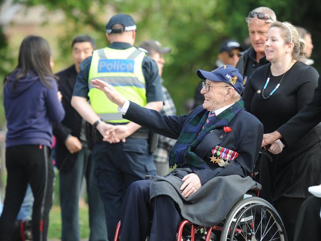 Marchers in Melbourne for the Anzac parade. Picture: Andrew Henshaw