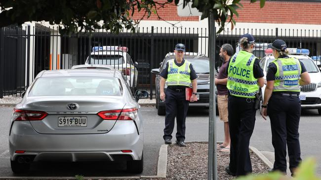 The crash occurred outside the Holden Hill police station. Picture Dean Martin