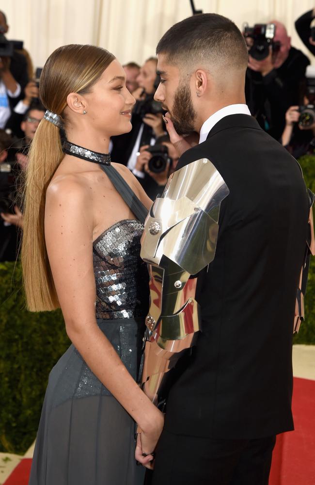 Gigi Hadid and Zayn Malik attend the “Manus x Machina: Fashion In An Age Of Technology” Costume Institute Gala at Metropolitan Museum of Art on May 2, 2016 in New York City. Picture: Getty