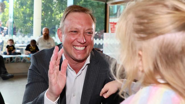 Queensland Premier Steven Miles with a more receptive audience at a press conference at the Queensland Children’s Hospital in Brisbane on Thursday, before speaking at a Property Council lunch on Friday. Picture: Tertius Pickard