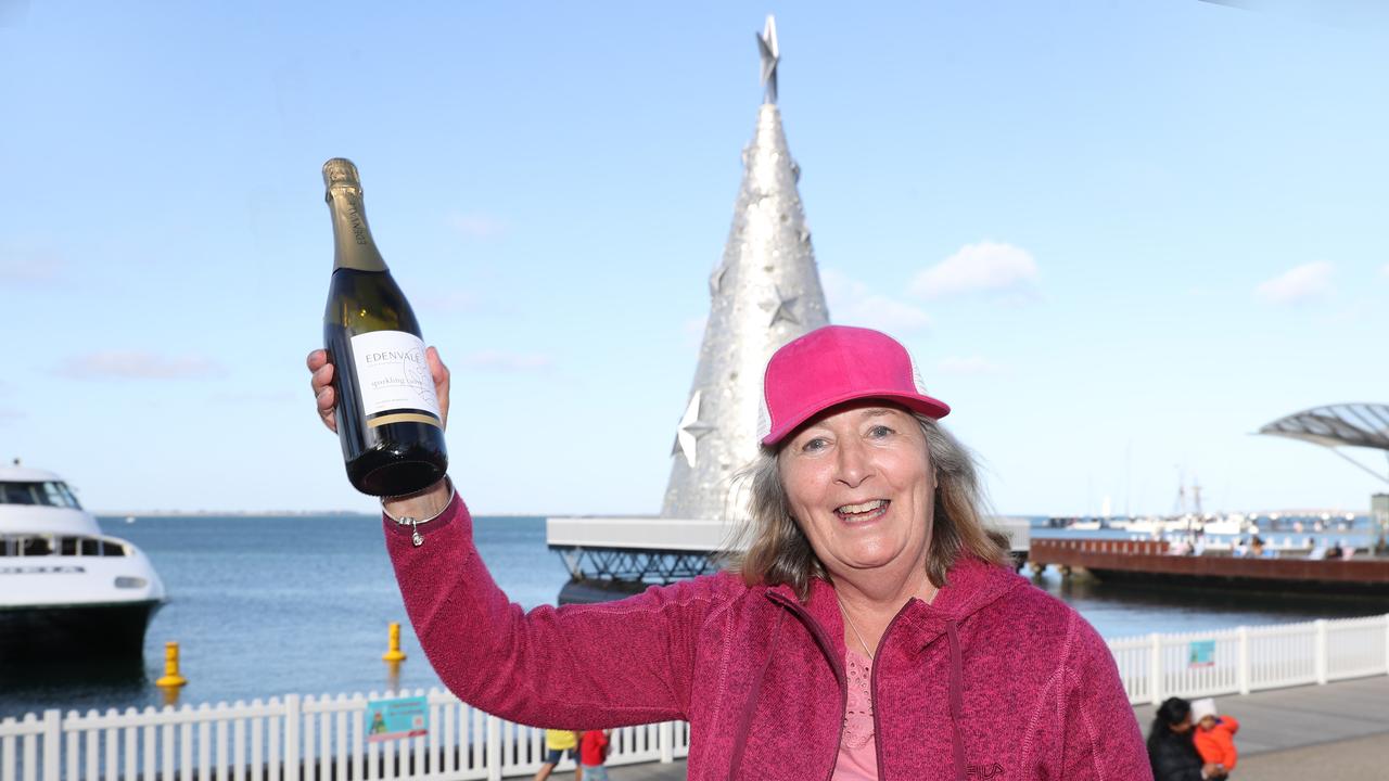 Lorraine Forbes. Locals and visitors arrived early to get a good spot for the Geelong New Years Eve celebrations. Picture: Alan Barber