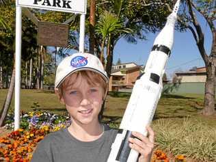 SPACE MAD: Nine-year-old William Hartley has been re-enacting the 1969 first man to the moon mission with his purpose-built Lego Saturn V rocket, complete with  Eagle  moon lander. Picture: Tim Howard