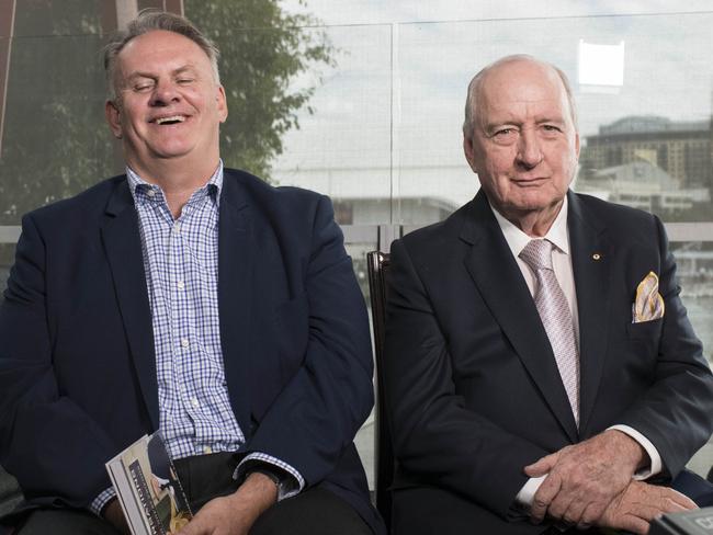 Alan Jones and Mark Latham book Launchat Manjit's restaurant.All about conversations isn't it Alan.The Wharf, 10/49 Lime St, King St Wharf, Sydney.Picture's Darren Leigh Roberts