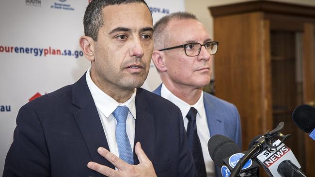 Energy Minister Tom Koutsintonis and Premier Jay Weatherill will introduce new legislation into Parliament designed to give SA more control over the energy system. Picture: Mike Burton