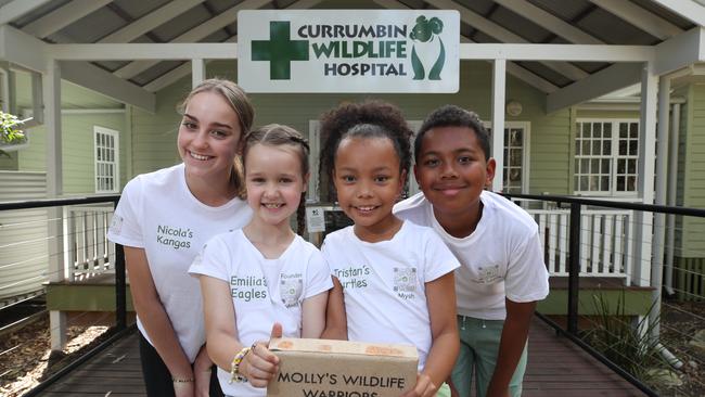 Molly''s Wildlife Warriors are taking on challenges to raise money for Currumbin Wildlife Hospital. Left to right they are Nicole Crisa 14, Molly Wright 8, Myah McDonald 8, and Tristan McDonald 13. Picture Glenn Hampson