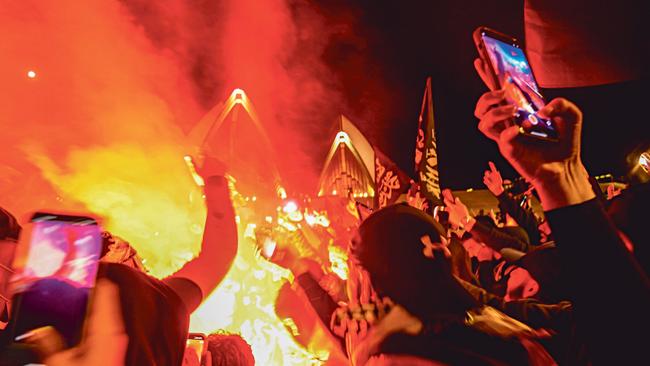 A protest on the forecourt of The Sydney Opera House following the attack on October 7. Picture: NCA NewsWire/Jeremy Piper