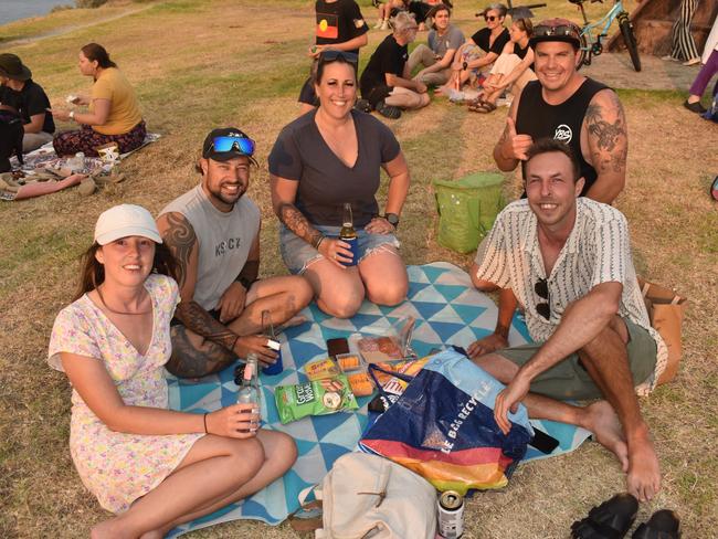 Jordan Callow, Ben Meunier, Stacey Schonewille, Nathan Allsop, Jason Jones at the San Remo Christmas Carols at the foreshore on Friday, December 20, 2024. Picture: Jack Colantuono