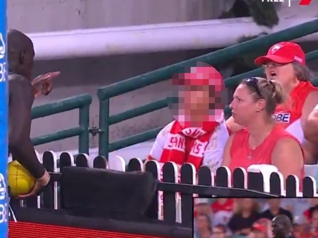 A man claiming to be the teenager’s grandfather told 3AW the Swans fan had been put in a cell after being removed from the stadium. Picture: 7News.