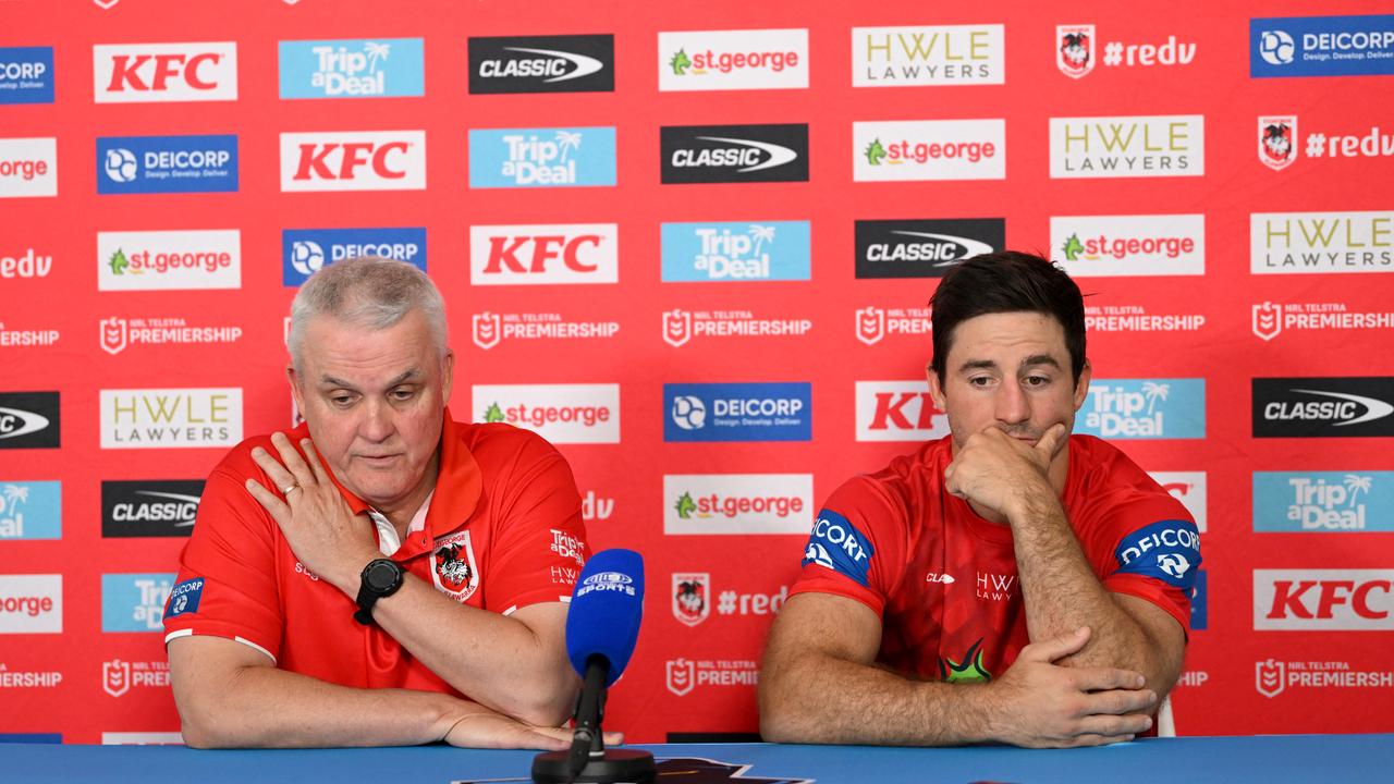 Ben Hunt and Dragons coach Anthony Griffin. Picture: NRL Photos