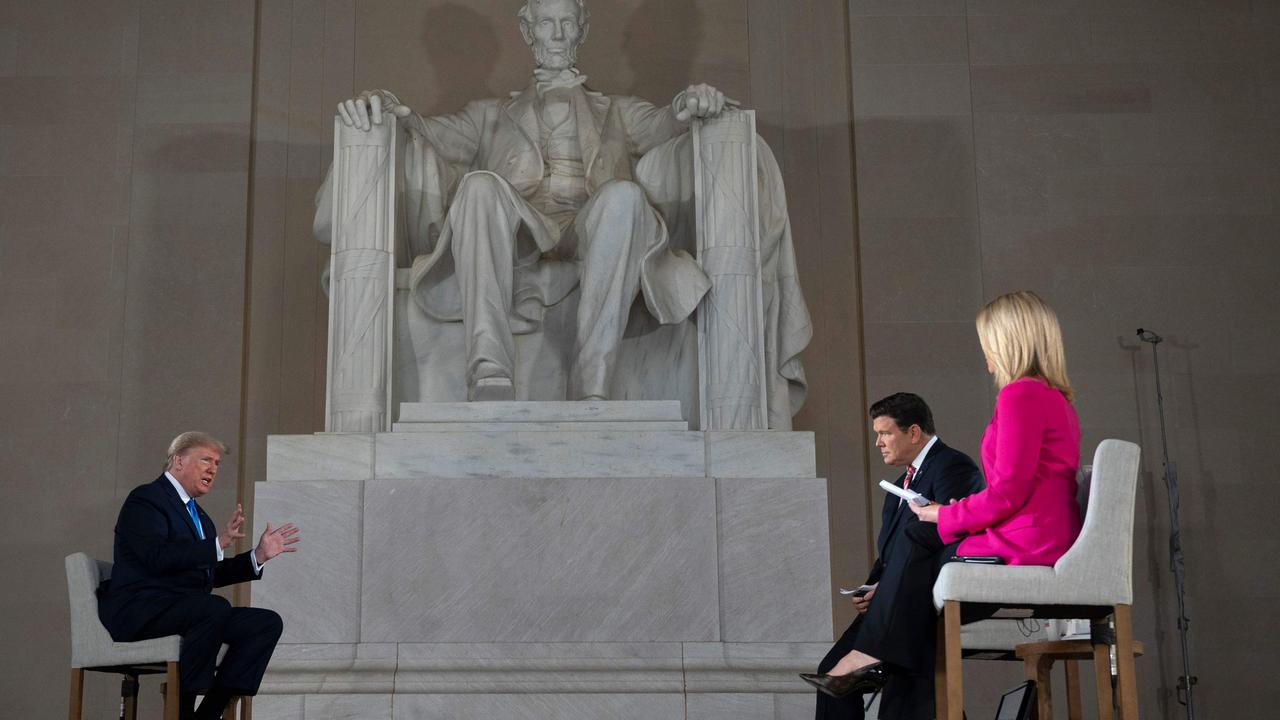 Mr Trump’s appearance took place inside the Lincoln Memorial, for some reason. Picture: Jim Watson/AFP