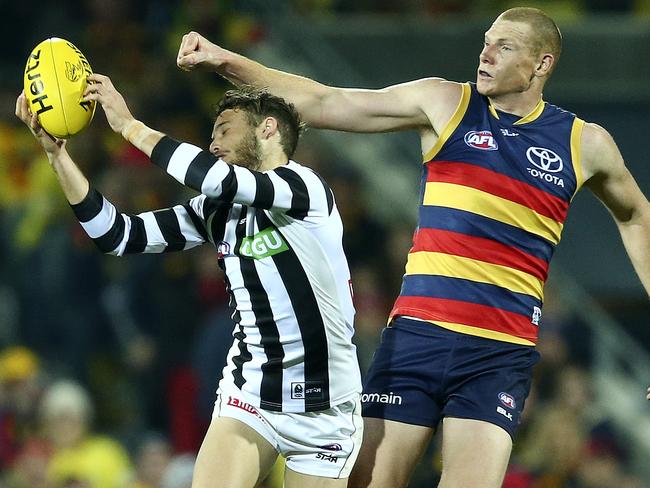 Magpie James Aish is partial to a long-sleeved jumper. Picture: Sarah Reed