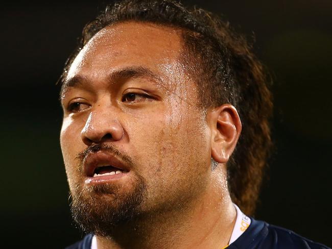 CANBERRA, AUSTRALIA - MAY 31: Fotu Auelua of the Brumbies is pictured during the round 16 Super Rugby match between the Brumbies and the Rebels at Canberra Stadium on May 31, 2014 in Canberra, Australia. (Photo by Mark Nolan/Getty Images)