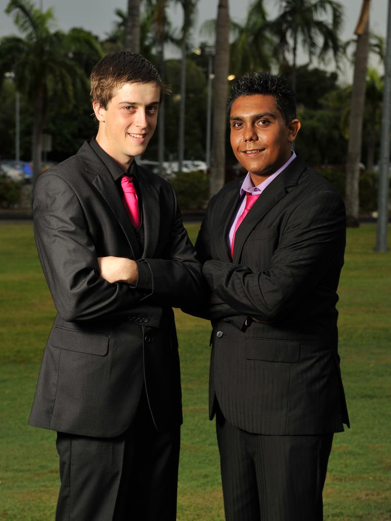 Kyle Currie and Desmond Mayo-Smith at the Palmerston Senior College 2012 formal at SkyCity Grand Ballroom.